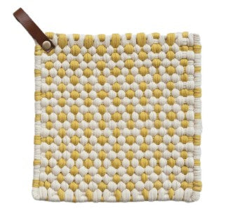 Cotton Crocheted Pot Holder with Leather Loop, Color Options