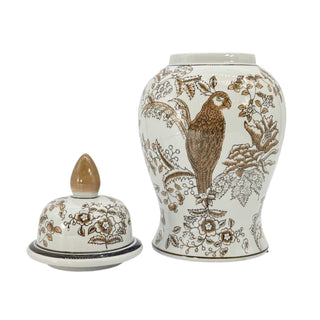 Pre Order Brown & White Parrot Chinoiserie Ginger Jar 14"