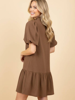 Textured Puff Sleeve Tiered Mini Dress
