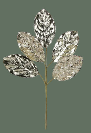 22.75"L Faux Leather Magnolia Leaf Spray