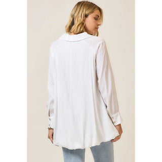 Dramatic High Low Bubble Hem V-Neck Blouse