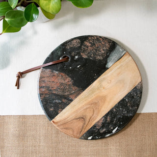 Pre Order Dark Round Marble & Acacia Wood Charcuterie Board