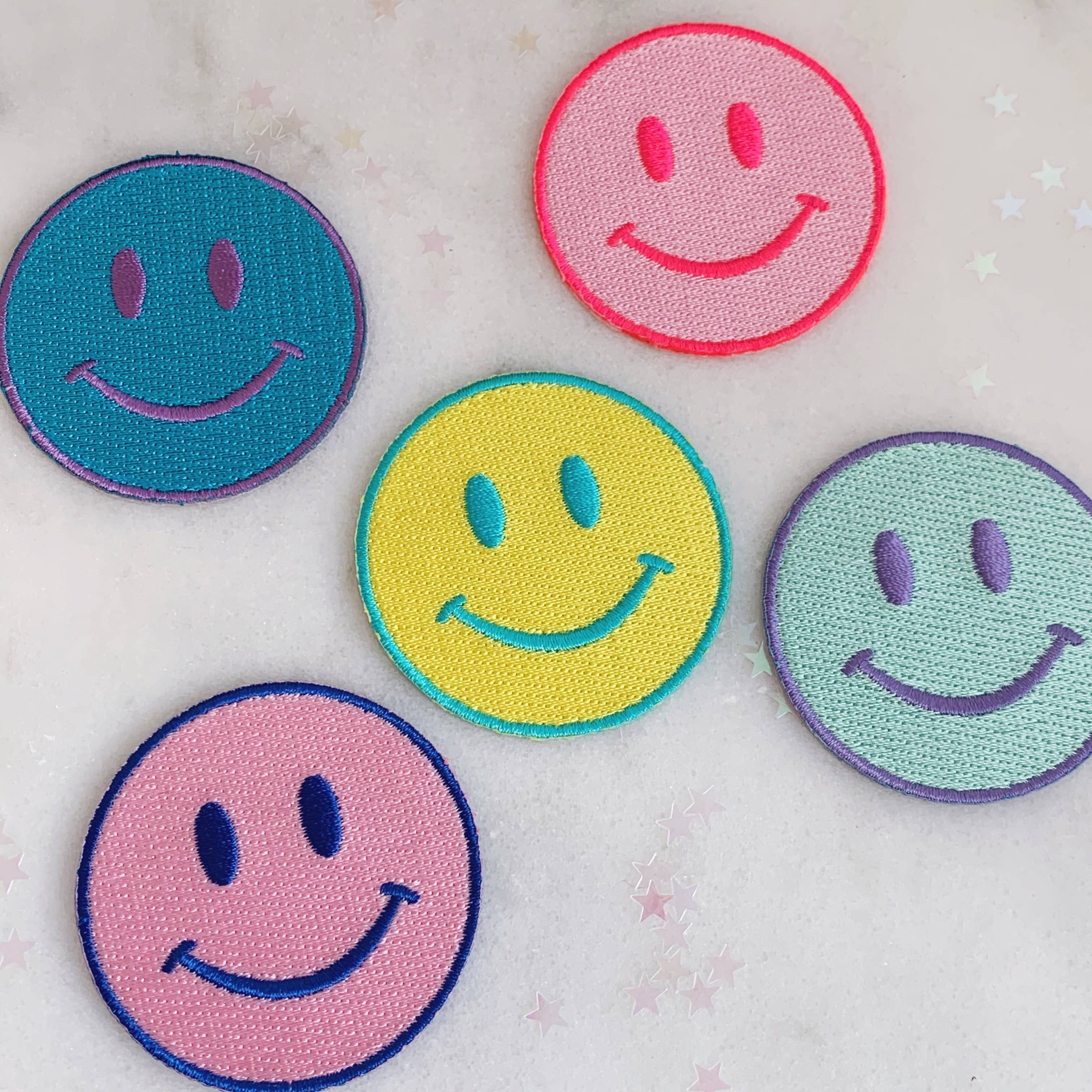 Smiley Face Patch - Pink-Hot Pink, Yellow, Blue, Pink-Blue