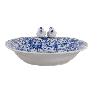 Bird Feeder - Blue & White Ceramic Floral Chinoiserie, 10 in.