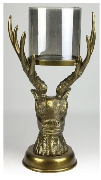 Deer Head Candle Holder Antique Gold Glass, Size Options