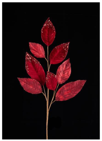 32"H Burgundy and Red Metallic Peral Magnolia Leaf Spray