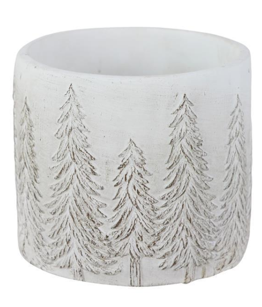 Whitewash Cement Planter with Pines