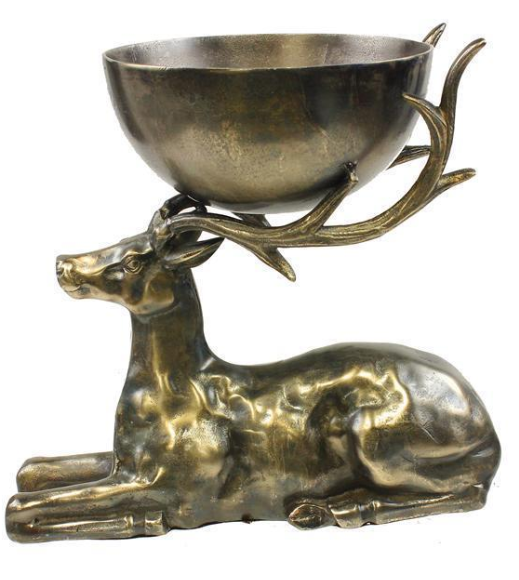 15.75"H Aluminum Deer with Bowl