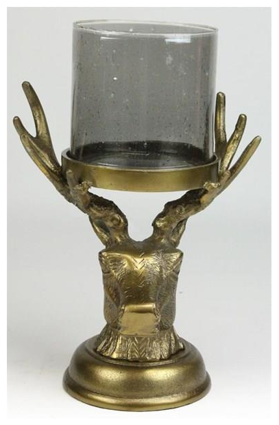 Deer Head Candle Holder Antique Gold Glass, Size Options