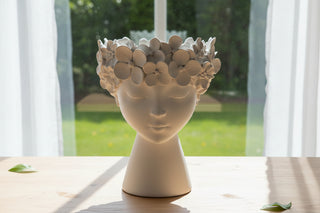 White Flower Lady Head Vase , 2 Size Options
