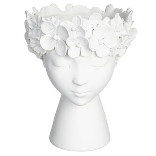 White Flower Lady Head Vase , 2 Size Options