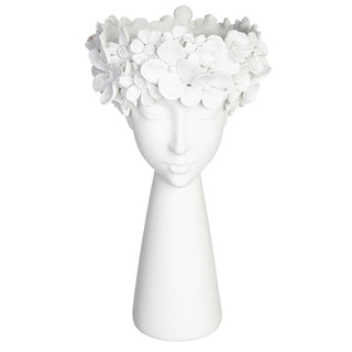 White Flower Lady Head Vase , 2 Size Options