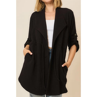 Crinkle Rib Texture Fold Sleeve Jacket