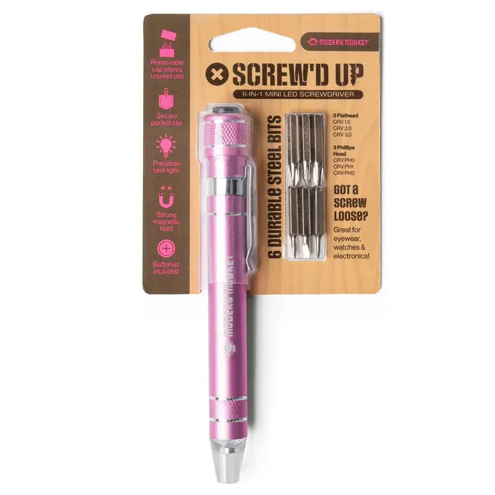 Modern Monkey® Screw’D Up 6-in-1 Mini Led Screwdriver, Color Options