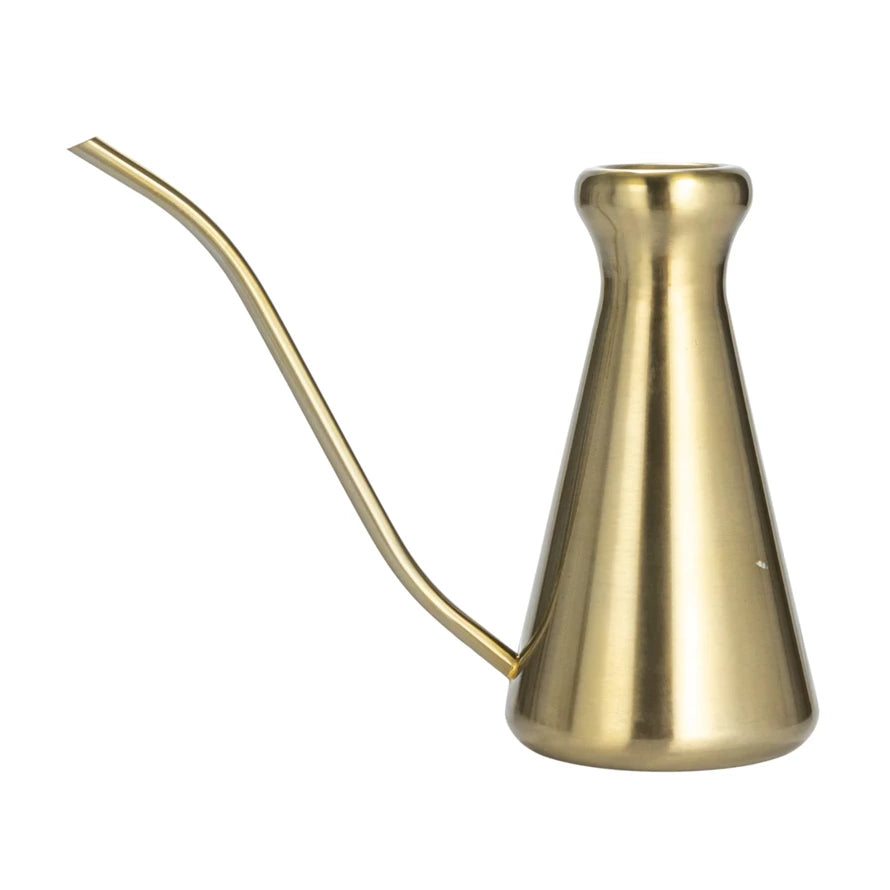 Two-Quart Stainless Steel Watering Can, Brass Finish