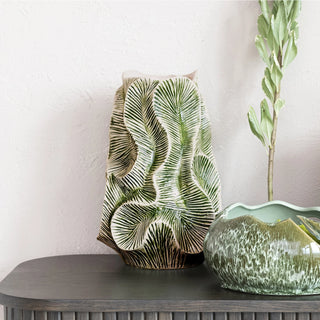 Textured Green Stoneware Organic Shaped Vase