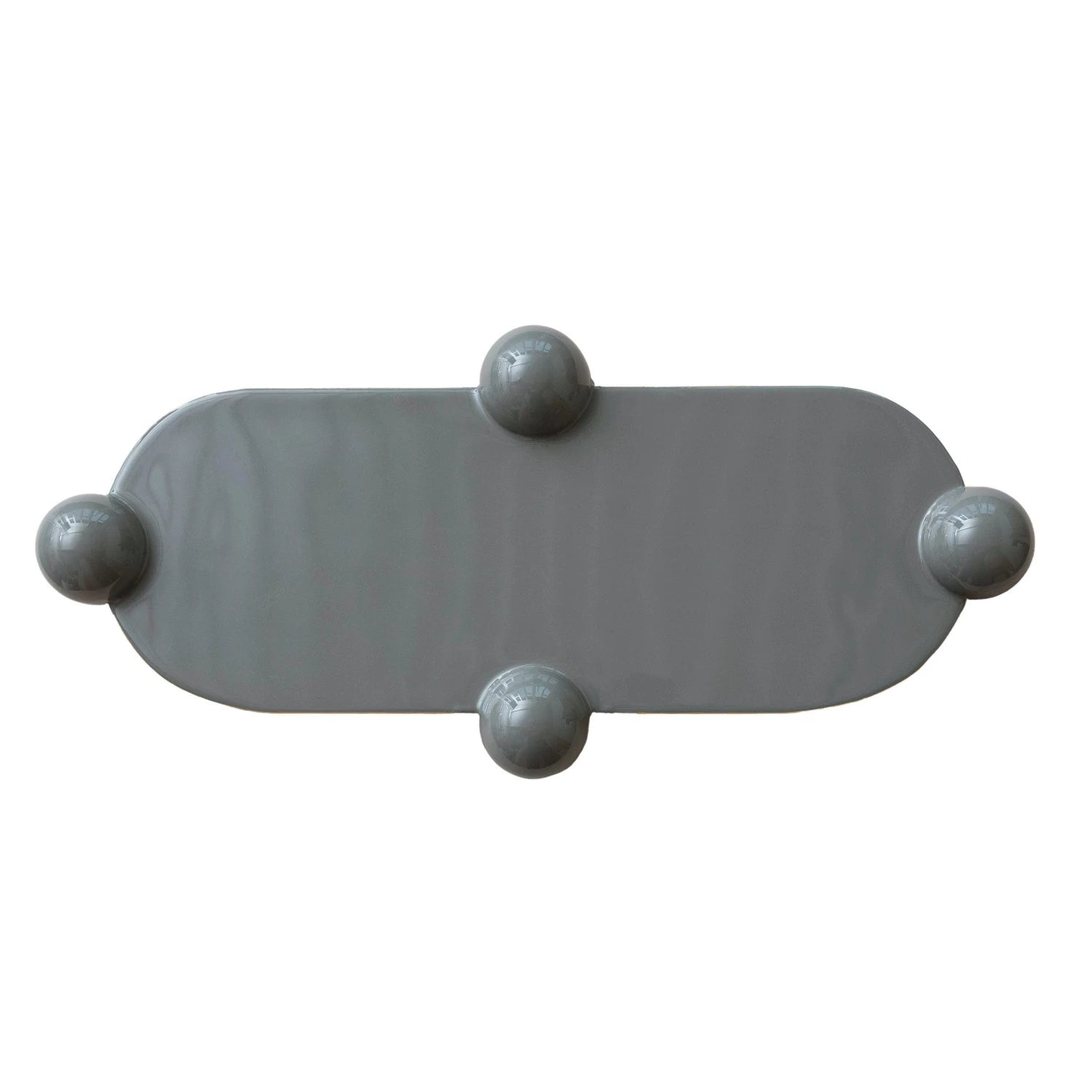 Enameled Metal Ball Footed Tray with Gold Finish Edge, Grey