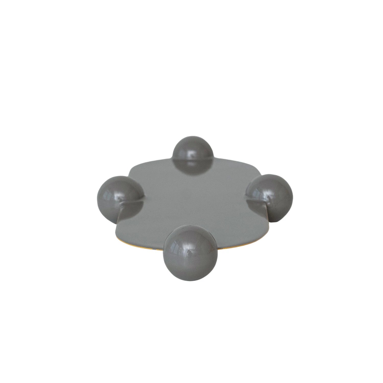 Enameled Metal Ball Footed Tray with Gold Finish Edge, Grey