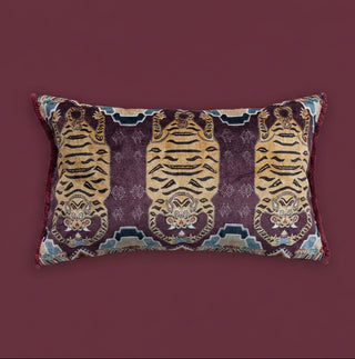 Pre Order Tibetan Tigers Cotton Velvet Printed Lumbar Pillow