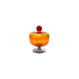 Amber Glass Footed Jar with Lid