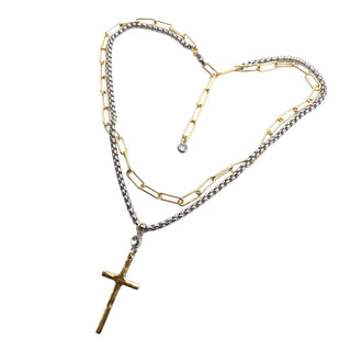 Pre Order Cross layered necklace mixed metal very mom tok