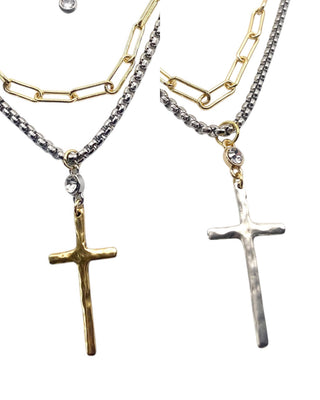 Pre Order Cross layered necklace mixed metal very mom tok
