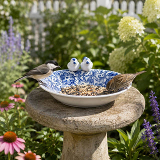Bird Feeder - Blue & White Ceramic Floral Chinoiserie, 10 in.