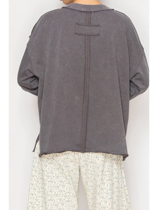 Washed V-Neck Pullover Top
