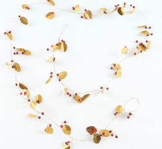 Gold Leaf And Wooden Bead Berry Garland