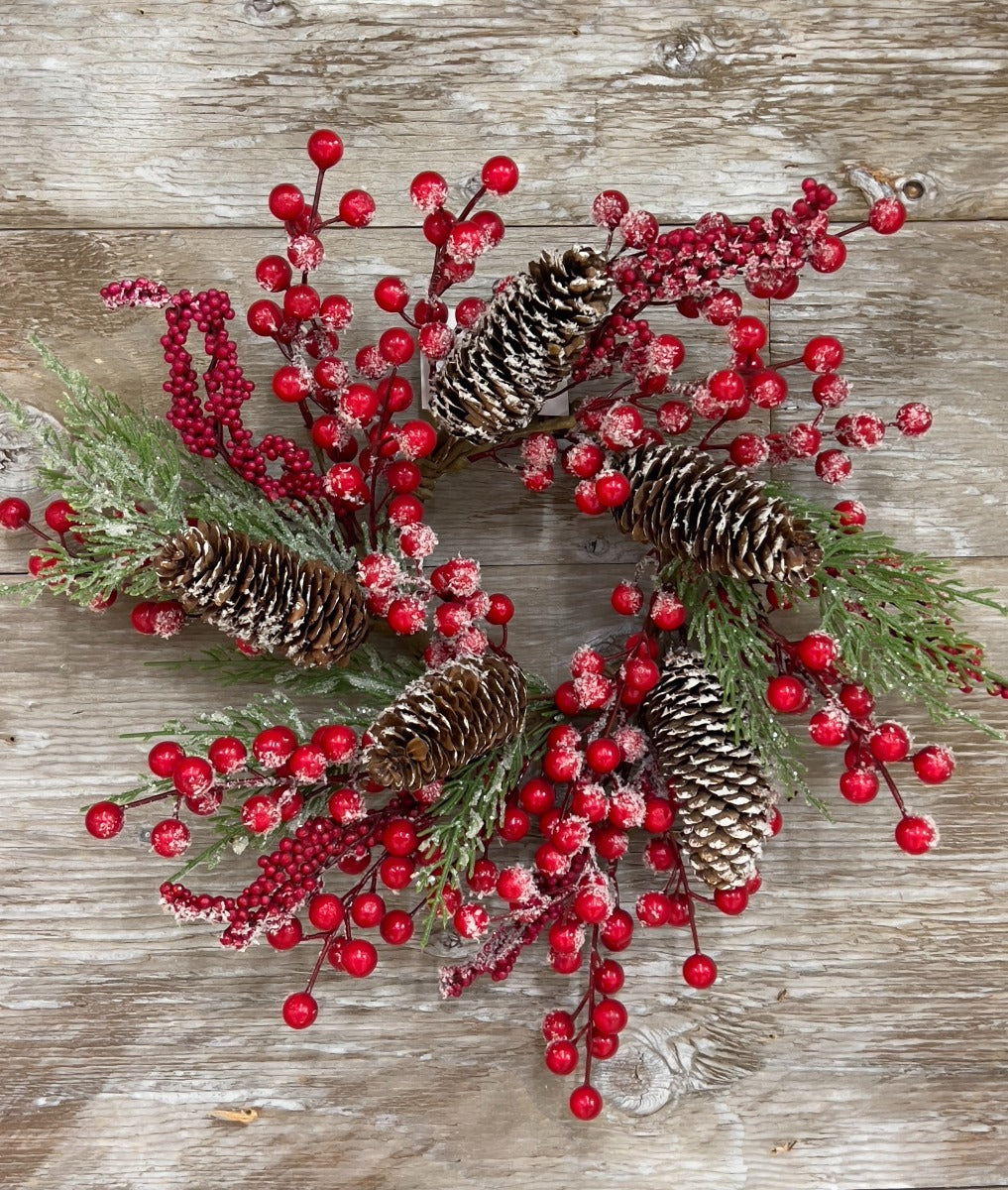 4.5" Snow Covered Red Berry Candle Ring