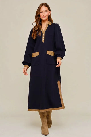 Pre Order 10/30 Black Long Puff Sleeves Midi Dress with Side Slit