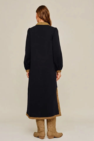 Pre Order 10/30 Black Long Puff Sleeves Midi Dress with Side Slit