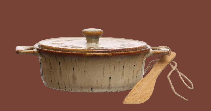 Stoneware Brie Baker with Bamboo Spreader