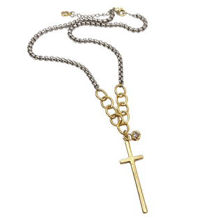 Pre Order Mixed metal cross necklace with crystal accent
