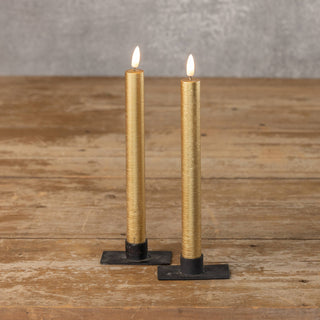 SET/ 2 - 9.5" 3D FLAME GOLD TAPER CANDLE