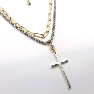 Pre Order Cross layered necklace mixed metal very mom tok