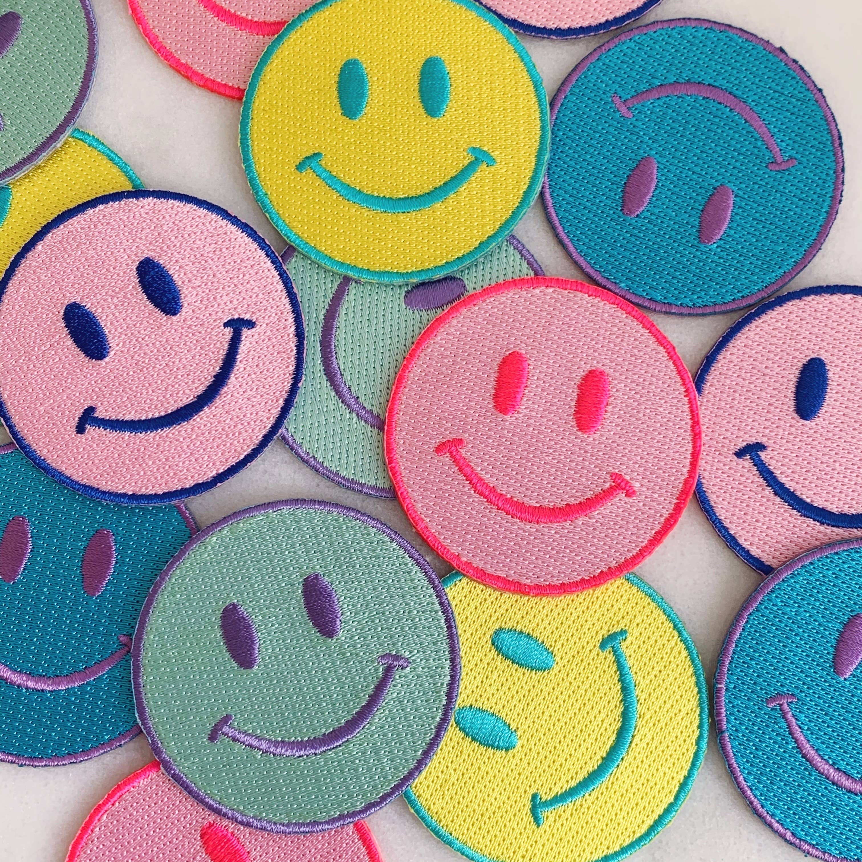 Smiley Face Patch - Pink-Hot Pink, Yellow, Blue, Pink-Blue