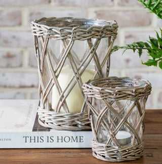 Set of 2 Willow & Glass Candle Holders