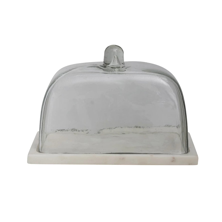 Glass Cloche with White Marble Base