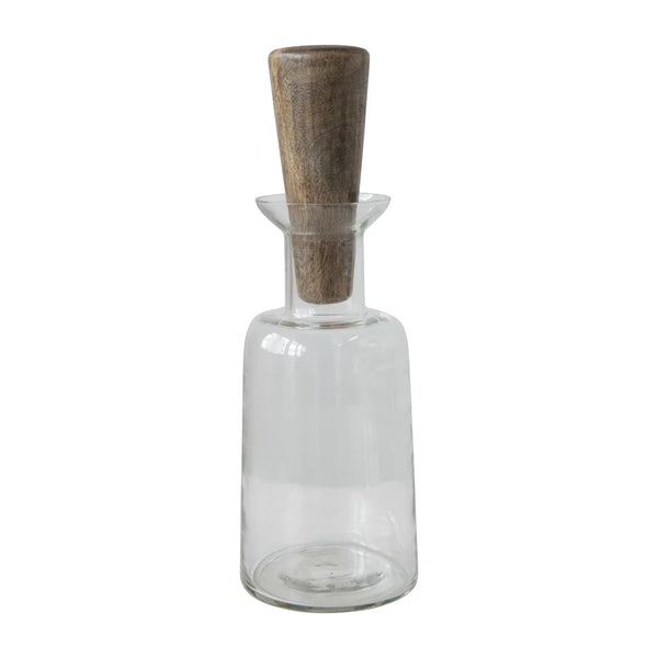 Glass Decanter with Mango Wood Stopper,  Assorted Style Options