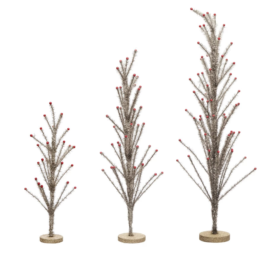 Vintage Reproduction Tinsel Trees with Beads, Size Options