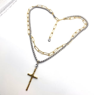 Pre Order Cross layered necklace mixed metal very mom tok