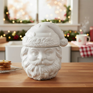 11" Cream Ceramic Santa Jar