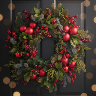 24" Red Ornament, Berry & Pinecone Wreath