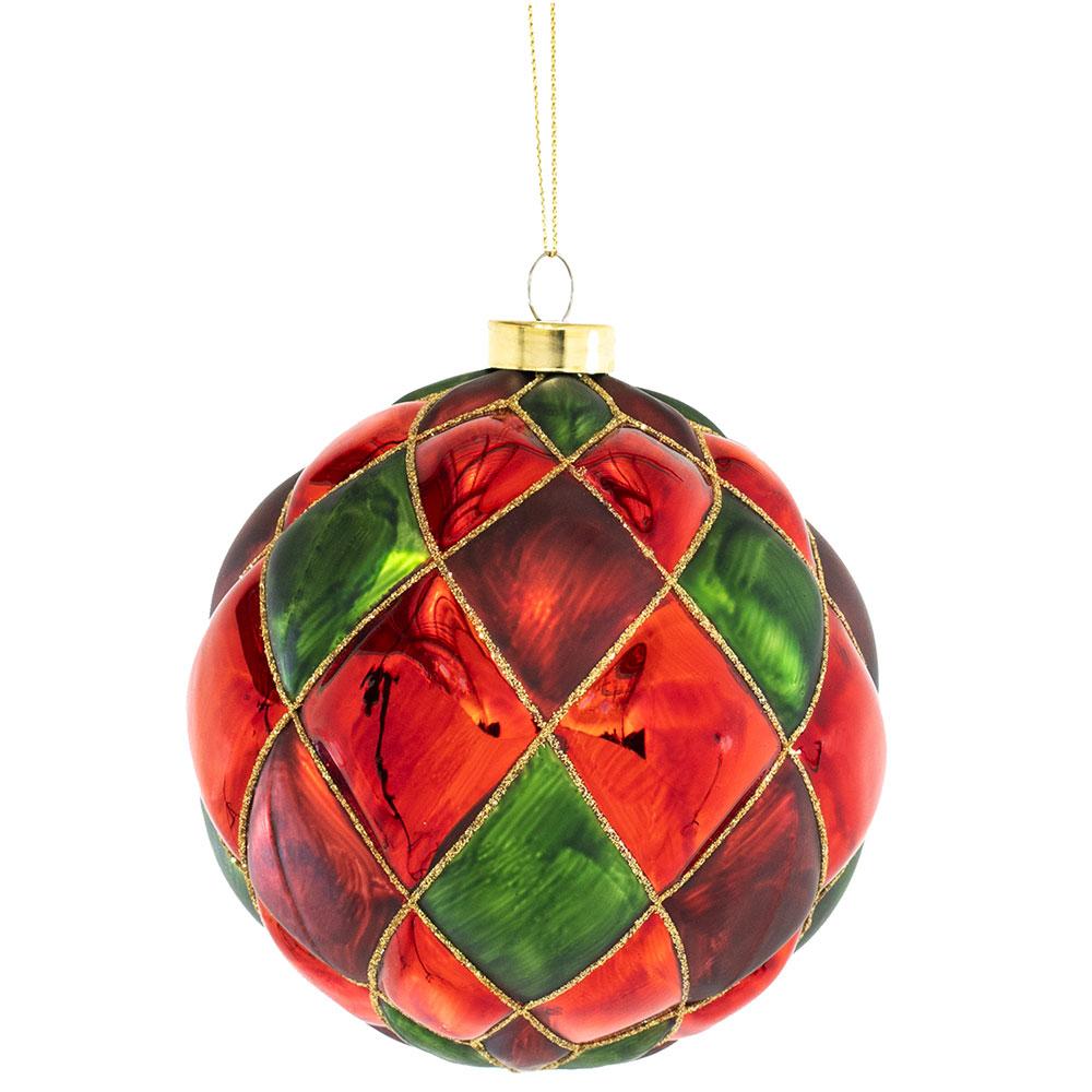 4.75" Glass Ornament Gold, Red, Green