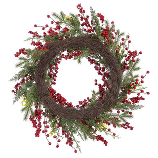 24" Cardinal, Red Berry & Pine Wreath