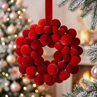 24" Velvet Ball Wreath Red Two Tone
