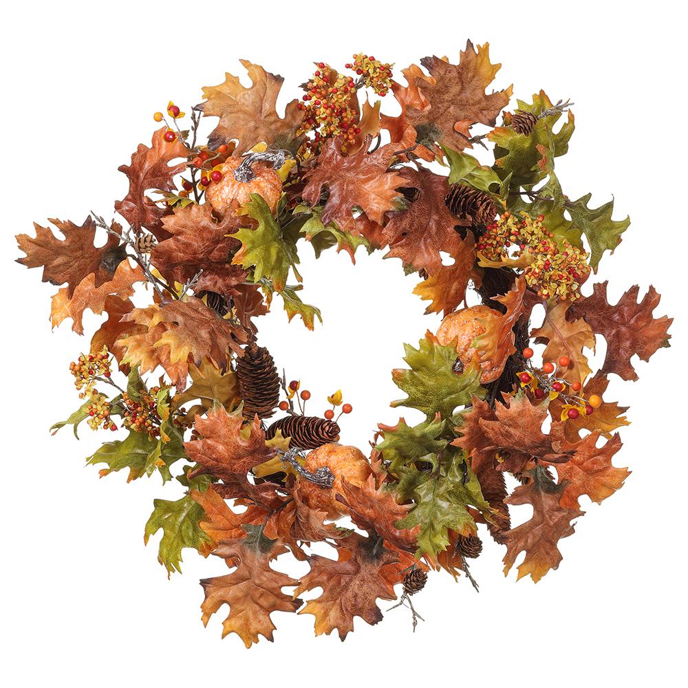 24" Pumpkin/Pine Cone/Oak Wreath