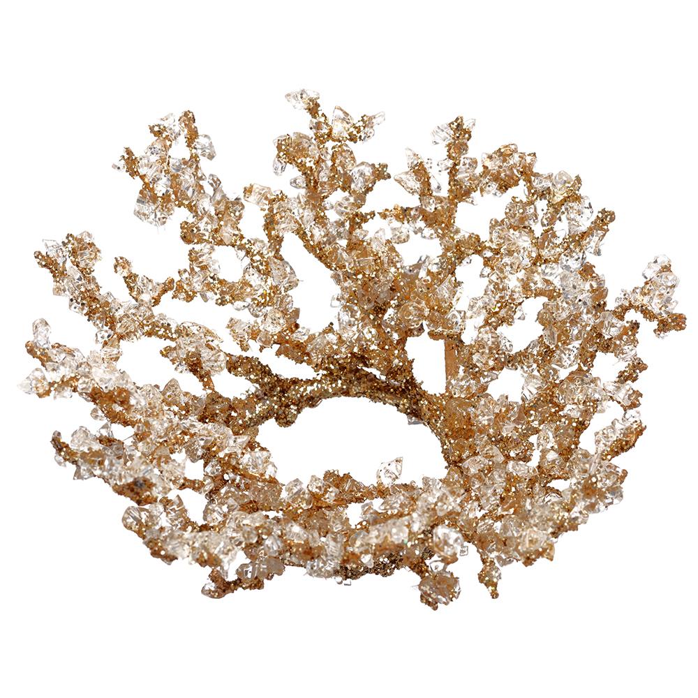 Iced Glittered Faux Twig Candle Ring, Gold