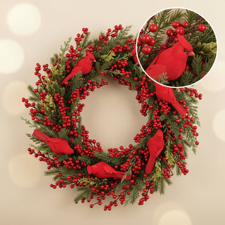 24" Cardinal, Red Berry & Pine Wreath